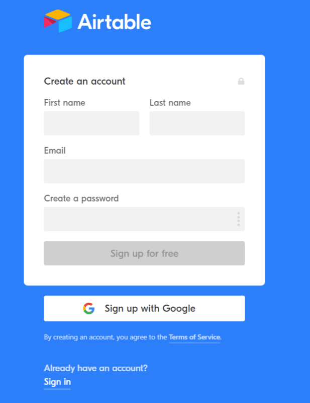 Airtable Account Creation Image